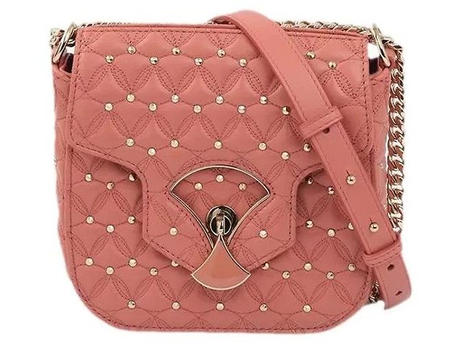 Borsa a mano Bulgari Diva in pelle rosa con borchie dorate