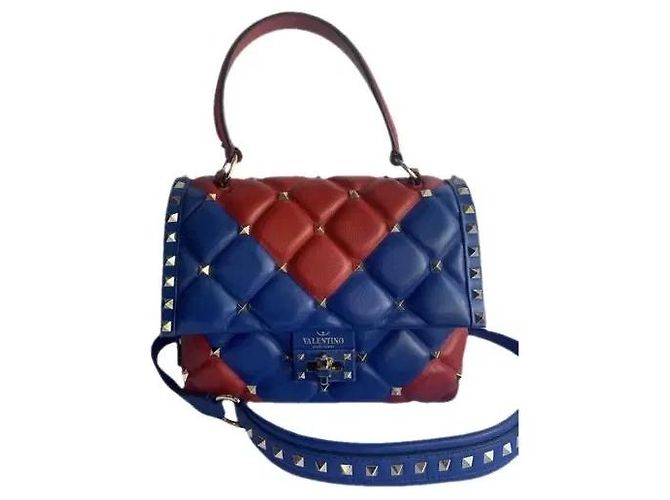 Borsa Valentino Garavani Candy Stud in pelle trapuntata blu e rossa Multicolore