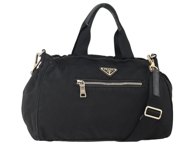 PRADA Sac à main Nylon 2 voies Noir Or Auth YKZ792 Doré