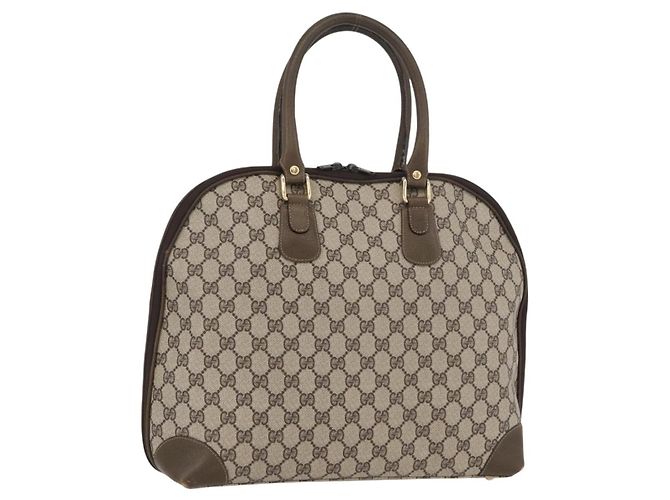 GUCCI GG Supreme Hand Bag PVC Beige Gold Auth BAZ197 Golden