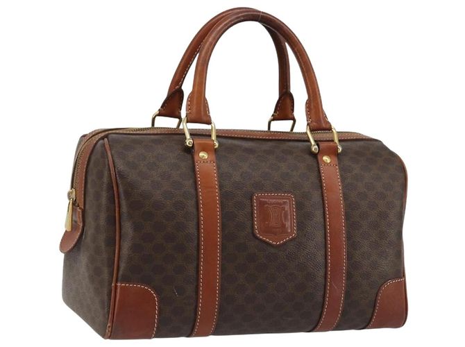 Céline Bolsa de mão em lona Macadam CELINE em couro PVC marrom e dourado Auth ka3635