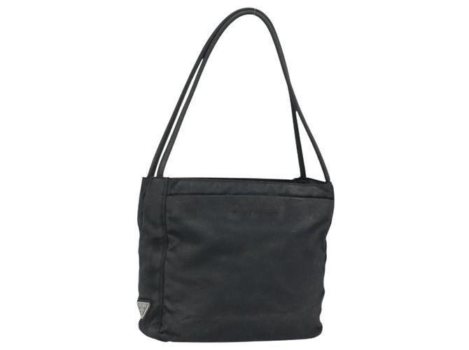 PRADA Tote Bag Nylon Black Silver Auth 174562 Silvery