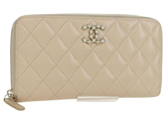 CHANEL Langer Geldbeutel Lammleder Beige Gold CC Auth 167178SAM Golden
