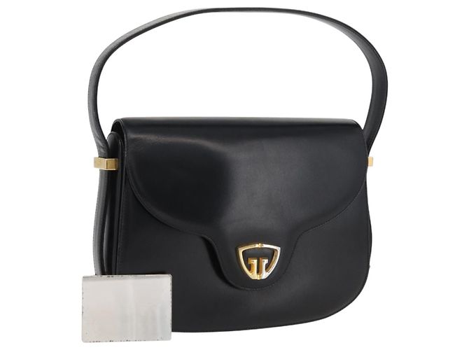 Borsa a mano GUCCI in pelle nera e oro Auth BAZ009 Nero D'oro