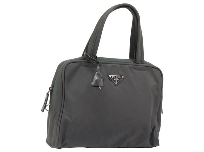 Sac à main PRADA en nylon gris argent Auth BA11546 Marron Argenté