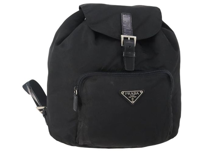 PRADA Backpack Nylon Black Silver Auth 174569 Silvery