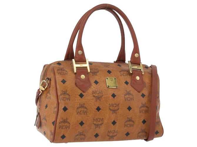 Bolsa MCM Vicetos Logogram em couro PVC 2 em 1 marrom dourado Auth 174594