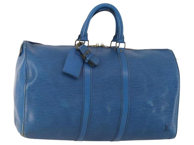 LOUIS VUITTON Epi Keepall 45 Bolsa Boston Azul M42975 LV Auth ARZ760