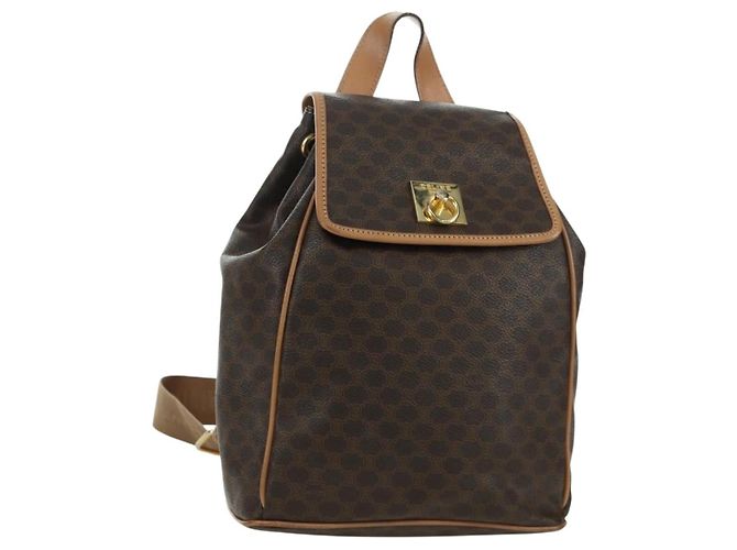 Céline CELINE Macadam Canvas Backpack PVC Leather Brown Gold Auth am11186A Golden