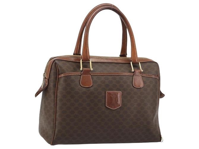 Céline Bolsa Boston em lona Macadam CELINE em couro PVC marrom dourado Auth BA11759