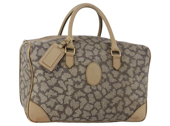 Saint Laurent Bolsa Boston em PVC couro bege cinza Auth 173616 Marrom