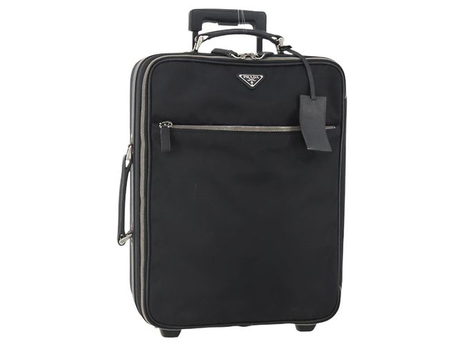 PRADA Étui Trunk Nylon Noir Argent Auth fm5302 Argenté