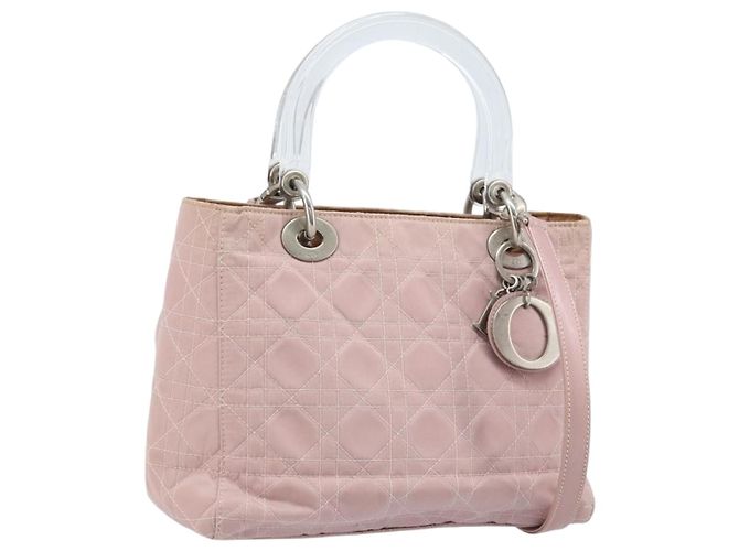 Borsa a mano Canage Christian Dior Nylon 2way Rosa Argento Auth YKZ135