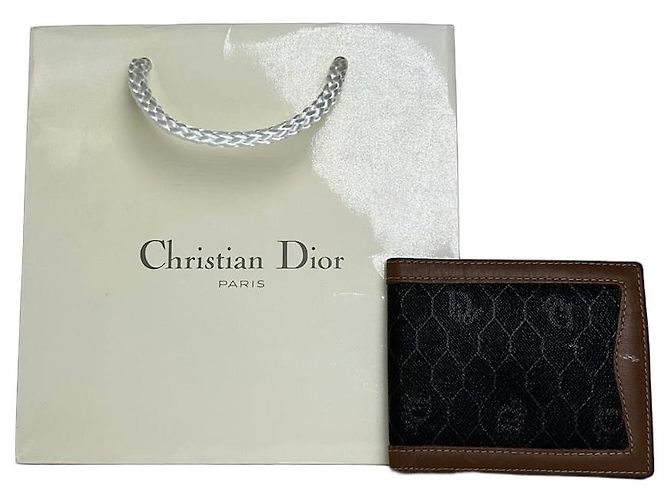 Vintage Dior Flapable Leather Monogram Wallet Black Brown