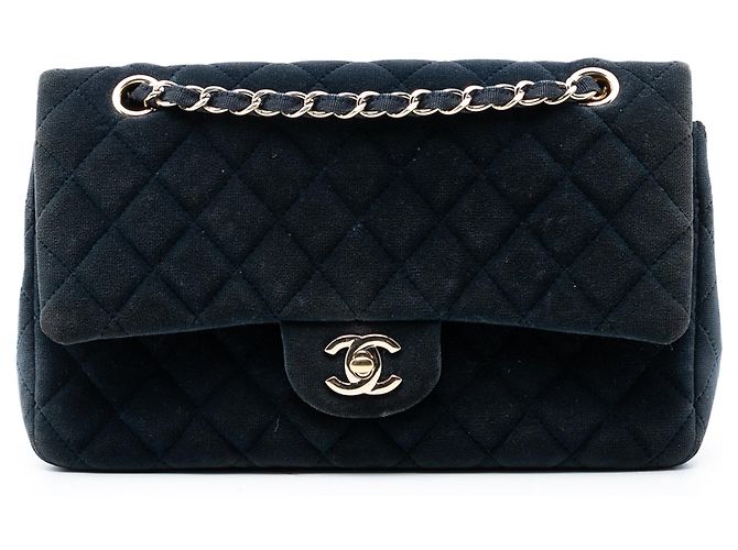 Chanel Medium Classic Velours Doppelklappe Blau