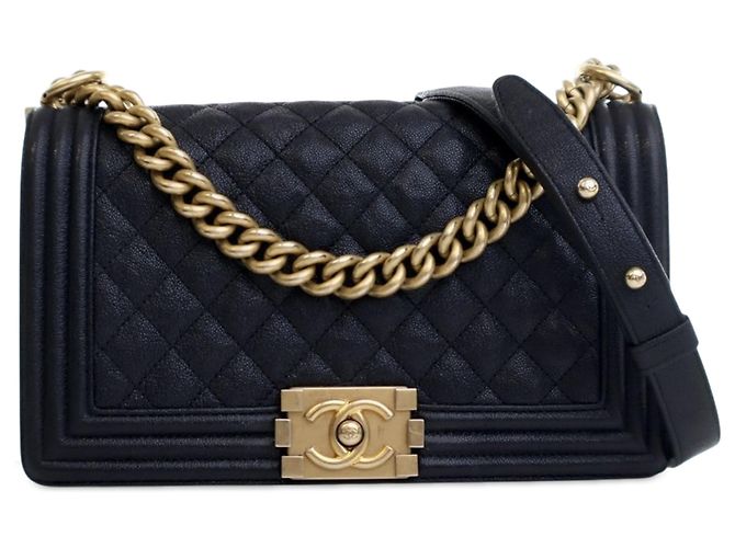 Chanel Old Medium Matelassé Caviar Boy à rabat Bleu