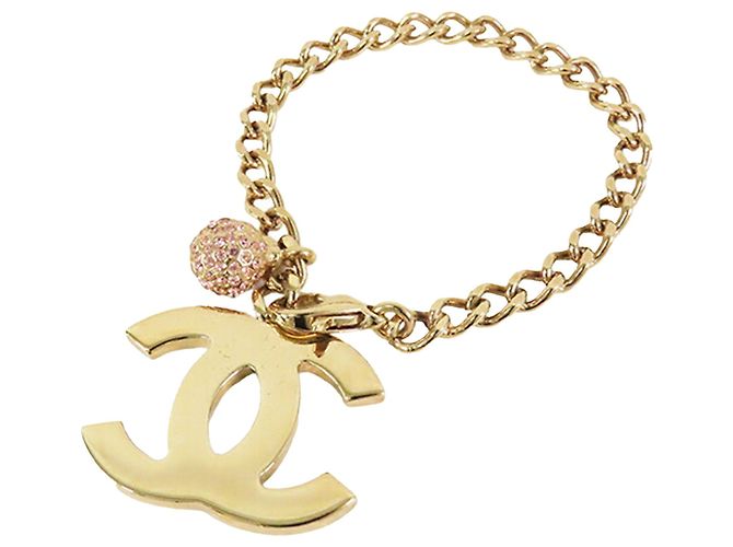 Pulseira charm CC com strass banhada a Chanel Dourado
