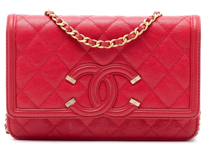 Wallet On Chain Cartera CC de caviar Chanel con cadena