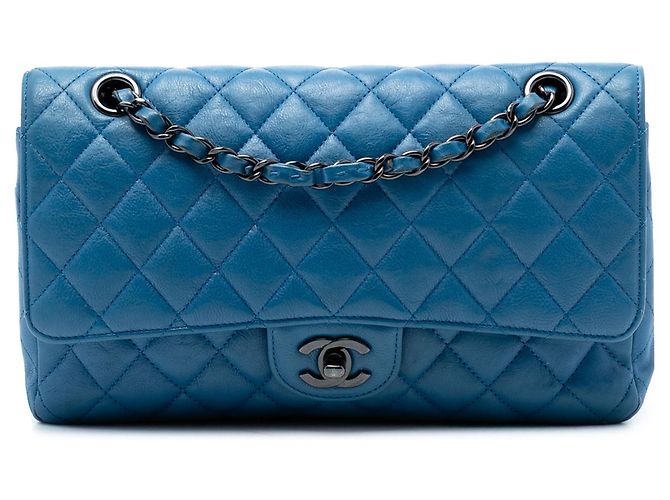 Chanel Medium Classic Cuir de veau Double rabat Bleu