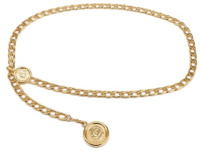 Cinto de corrente dourada com moeda Coco Mark Cambon 94P da Chanel Dourado
