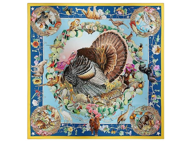 Hermès Lenço de seda Fauna e Flora do Texas 90 por Kermit Oliver Multicor