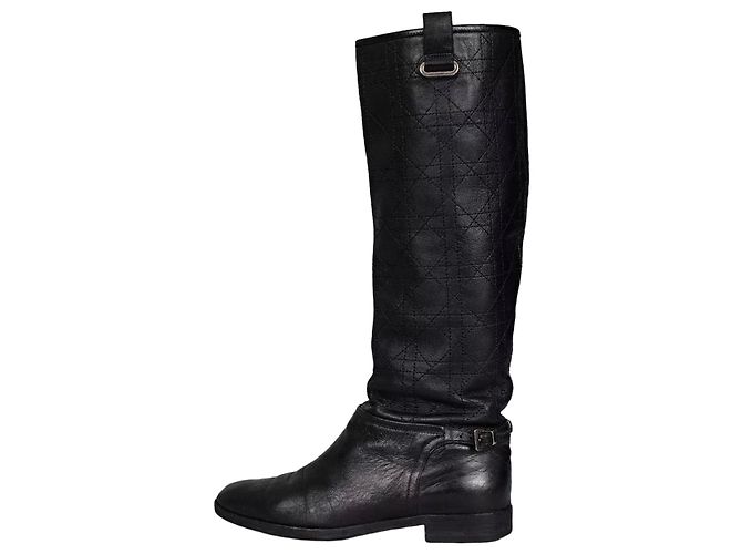 Botas planas acolchoadas chiques Christian Dior - Couro preto EU 37,5 usadas