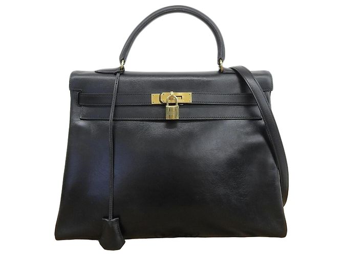 Borsa Hermès Kelly 35 in pelle box nera Nero