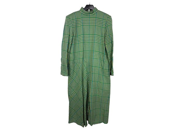 Tibi Plaid Wool Blend Dress Blue Green Yellow