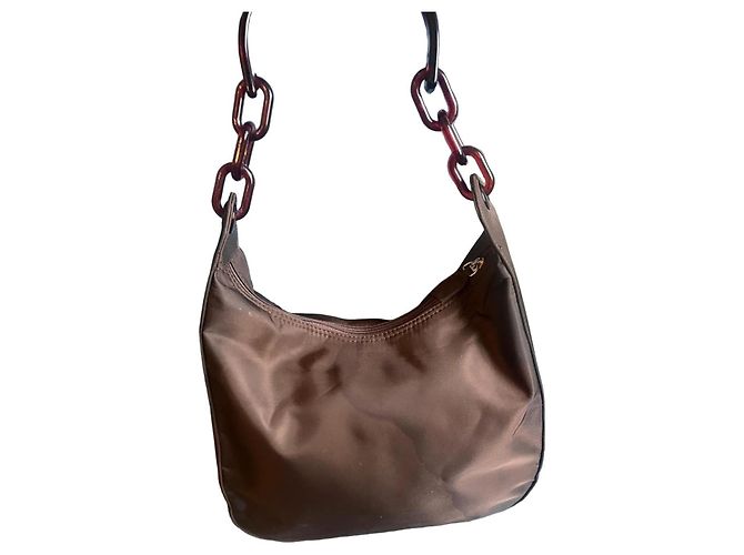 Bolso de mano Prada de nylon marrón oscuro