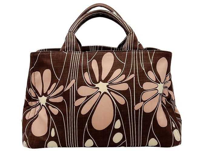 Bolsa tote em canvas estampada Prada marrom / rosa