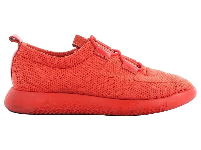 Hermès Leder x Mesh-Stoff Sneaker in Rot, Größe 42 EU Braun