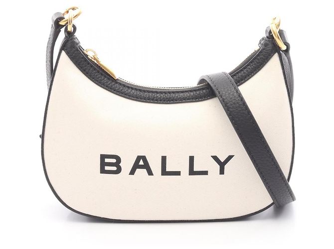 Borsa a Spalla in Tela e Pelle Bally Nero Bianco Crudo