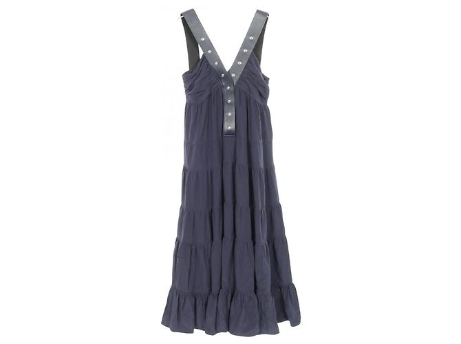 Vestido de seda e couro Louis Vuitton Azul Azul marinho