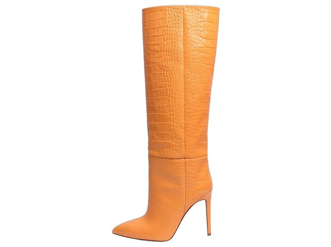Paris Texas Orange reptile effect knee high leather boots - size EU 40