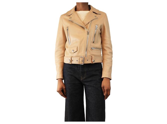Acne Neutrale Lederbikerjacke - Größe UK 8