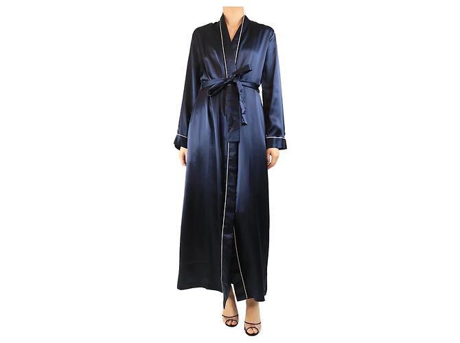 Autre Marque Navy silk Bailey dressing gown - size S Navy blue
