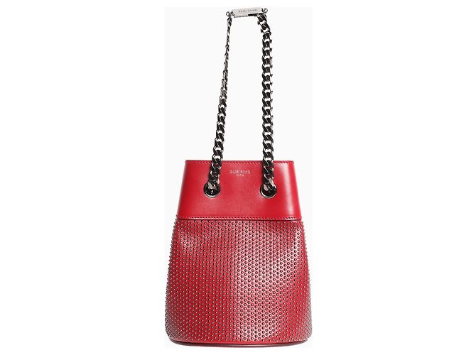 Elie Saab Mini bolso de cubo de cuero rojo con tachuelas