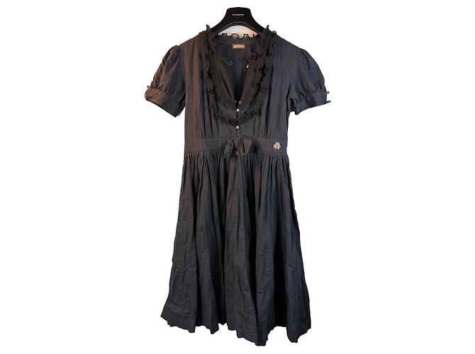 Vestido de algodón negro Galliano con volantes
