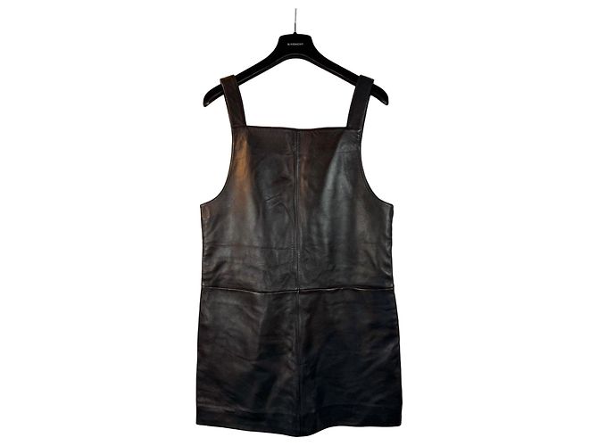Schwarzes Leder-Pinafore-Kleid Maje