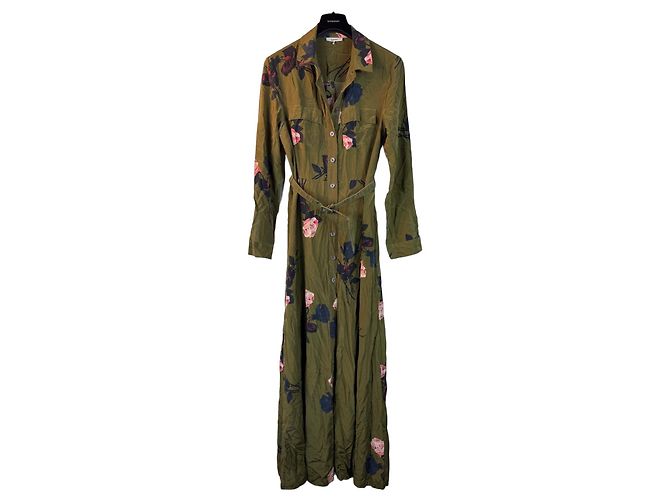 Ganni Maxikleid aus Seide mit Blumenmuster Pink Grün Dunkelblau