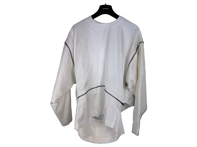 Blusa de acetato branco e seda com zíperes Tom Ford