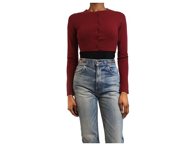 Alaïa Rote Johannisbeer cropped Wollcardigan - Größe UK 8