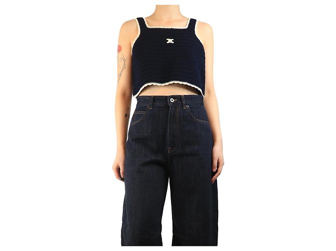 Céline Navy crochet top - size L Navy blue