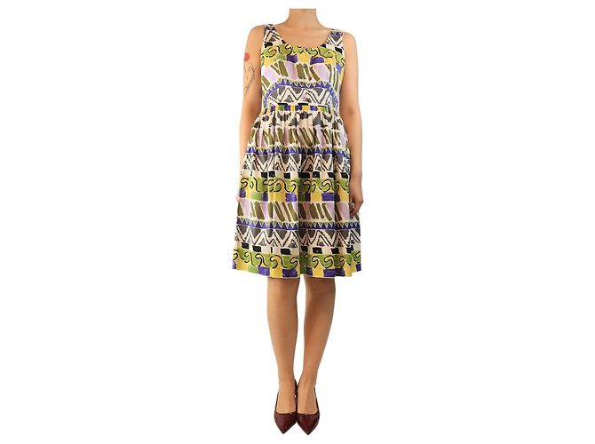 Prada Vestido blanco sin mangas estampado - talla UK 12