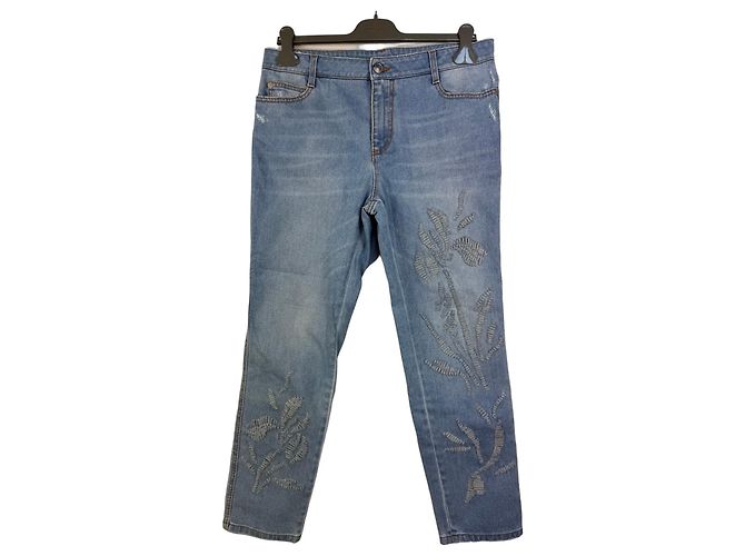 Jeans de denim azul claro Ermanno Scervino com bordado floral