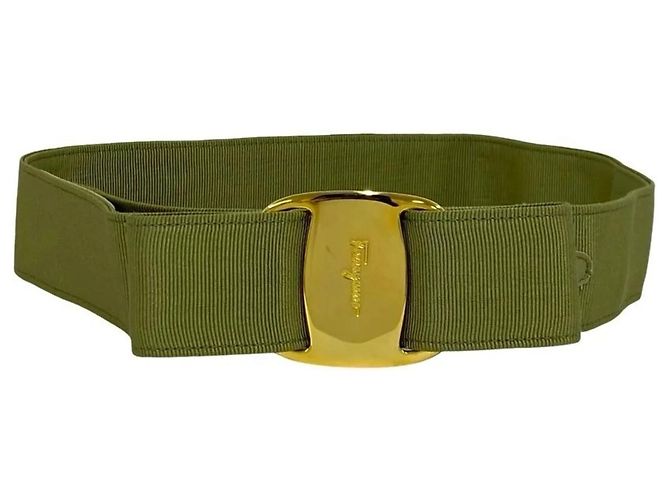 Cinturón con logo Vara de cinta Salvatore Ferragamo Caqui