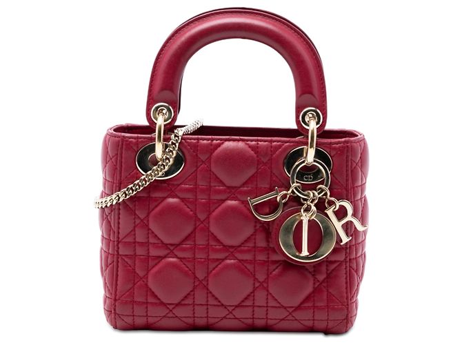 Dior Mini Cannage Lady Dior in agnello rosso Bordò