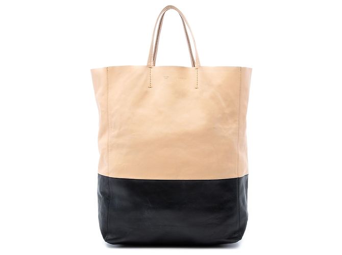 Céline Celine Beiger Bicolor Leder Vertikaler Cabas Tote
