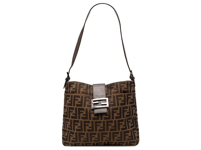 Borsa a spalla in tela Zucca marrone Fendi