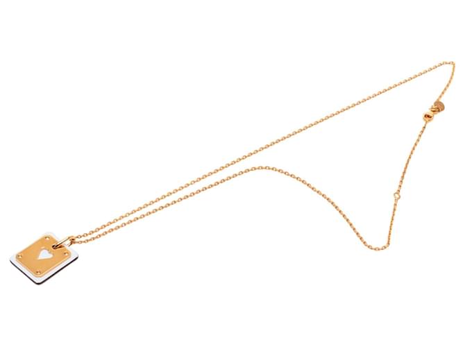 Collier pendentif As de Coeur en Swift plaqué or rose petit modèle Hermès rose Doré 